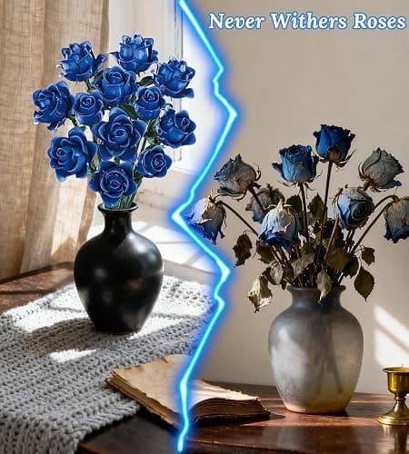 Loyratche Blue Roses Flower Bouquet Building Set, Compatible with Lego Flowers, Artificial Flowers Botanical Collection Gift for Halloween Gothic Retro Home Decor thumbnail 7