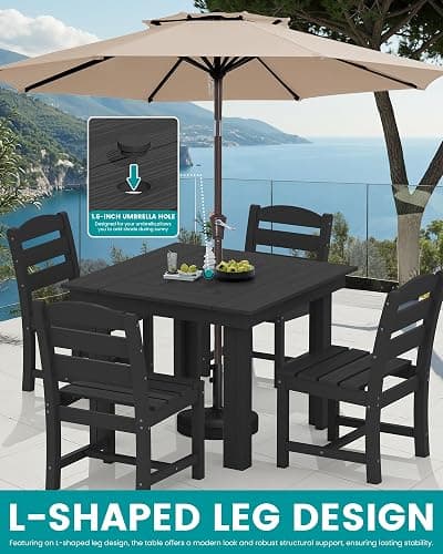 SERWALL HDPE Outdoor Square Dining Set for 4 | with Armless Chair Seat thumbnail 5