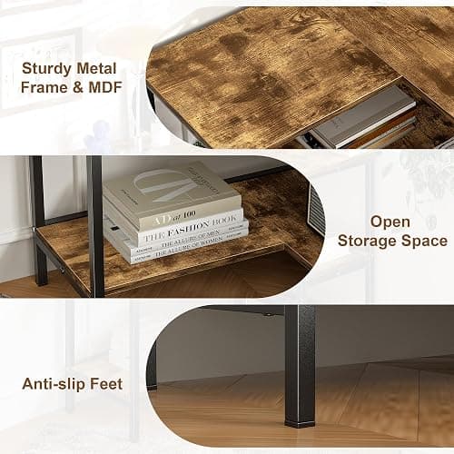 VECELO Corner Cabinet Table with 3 Tier Open Shelf, Multipurpose Display Organizer Storage Stand for Small Space Home Office Kitchen, Brown thumbnail 5