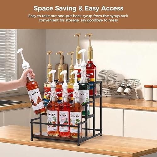 ICOHOT Coffee Syrup Rack Organizer, 3-Tier 12 Syrup Bottles Holder Stand for Coffee Bar, Liquor Bottle Display Shelf Bar Shelf Stand Countertop Rack for Syrup, Wine, Spice thumbnail 5