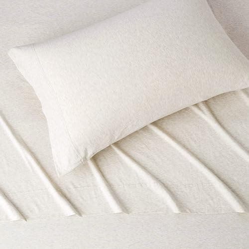 Amazon Basics 3 Piece Bed Sheet Set, 100% Cotton Jersey, Includes Super Soft, Flat and Fitted Sheets, Pillowcase, Twin, Oatmeal, Solid thumbnail 3