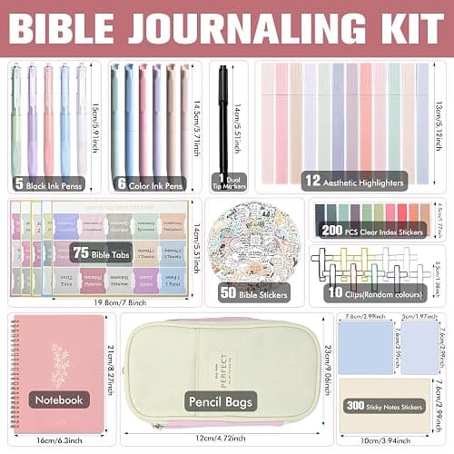 Bible Study Supplies Kit for Women – Pink Bible Cover, Notebook, Tabs, Highlighters, Pens, Pen Case – Christian Gifts for Students, Beginners, BibleAccessories for Journaling thumbnail 2