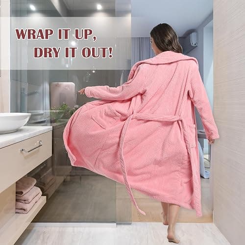 PJGGZ Women's Shawl Collar Bathrobe, Soft Long Towel Robes for Women - Super Absorbent Quick Dry yet Warm thumbnail 3