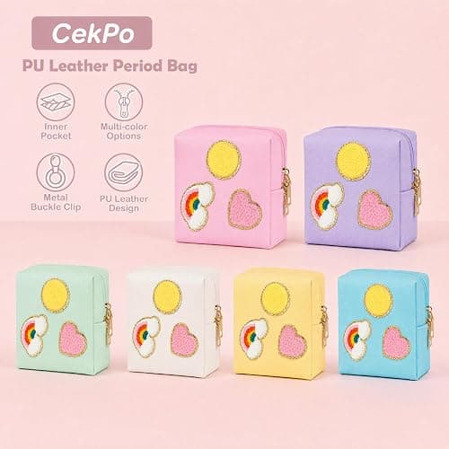 2 Pack Period Bag for Teen Girls, PU Sanitary Napkin Pad Bag, Period Pouch | Menstrual Pad Pouches Tampon Holder for Purse, Feminine Pads Liners, First Period Kit for Women thumbnail 3