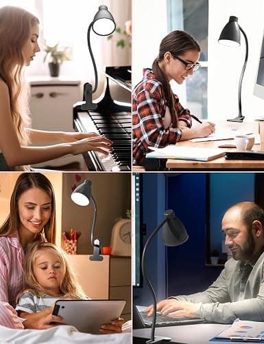 BOHON Desk Lamp 5 Color Modes 10 Brightness Dimmer Reading Light 10W 38 LED Clamp Lamp with Auto Off Timer 360° Flexible Neck Clip on Light for Bed Bedside, AC Adapter Include thumbnail 6