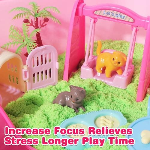 Billeeit Pet Sensory Bin Sand Toy with 2.2lbs Green Magic Sand, Dog ＆ Cat Play Sand Kit for Boys and Girls Including 28pcs Accessories Total, Sand Box Toys Gift for Kids 3+ Indoor Creativity thumbnail 6