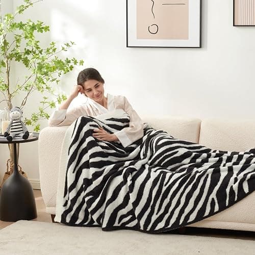 Snuggle Sac Zebra Blanket Black Zebra Print Blanket Ultra Soft Reversible Zebra Throw Blanket for Couch, Sofa & Bed, 50x60 inches thumbnail 2