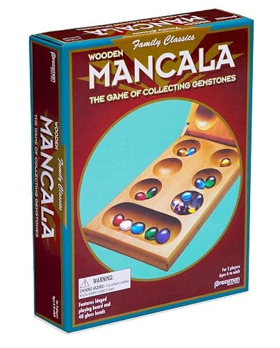 Pressman Mancala Board Game | Fun Classic Table for Adults & Kids | Includes 48 Glass Mancala Stones and Wood Hinged Playing Board | 2 Players, Ages 6+ thumbnail 5