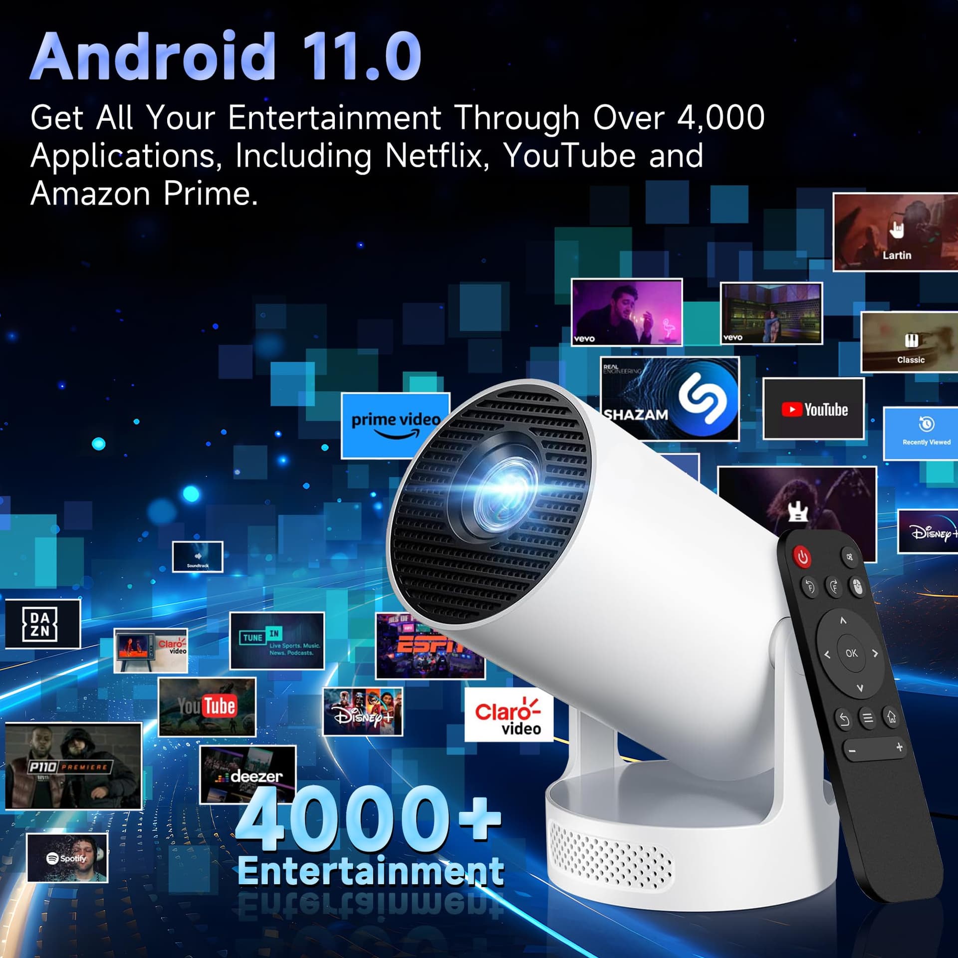 Mini Projector 1080P/4K Support, [Electronic Focus & Built-in App] Portable Projectors with WiFi 6 and Bluetooth 5.4, 5W Hi-Fi Speaker, Auto Vertical Keystone 180°Rotatable Projector Home Theater thumbnail 7