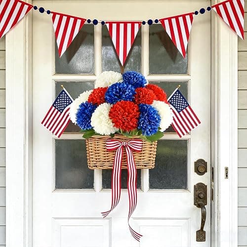 Yunfan 4th of July Decorations Patriotic Decor 12Pcs Artificial Flowers Red White and Blue for Independence Memorial Veterans Labor Fourth of July Home Party Centerpiece Vase thumbnail 6