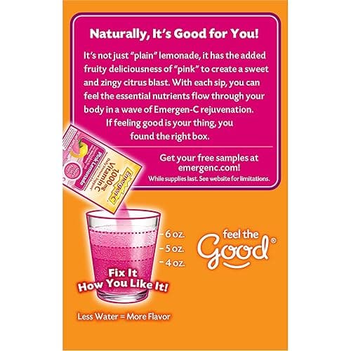 Emergen-C 1000mg Vitamin C Immune Support Powder Pink Lemonade 30CT includes Zinc, Manganese, 7 B Vitamins and Electrolytes for Back to School Essentials thumbnail 9