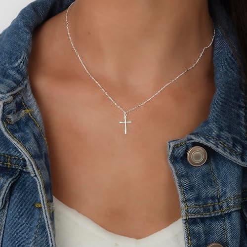 Annika Bella Cross Necklace for Women, 16-18 Inches Silver/Gold Chain, Women's Small Simple Cross Necklaces Religious Charm Jewelry, Faith Gift for Her thumbnail 4