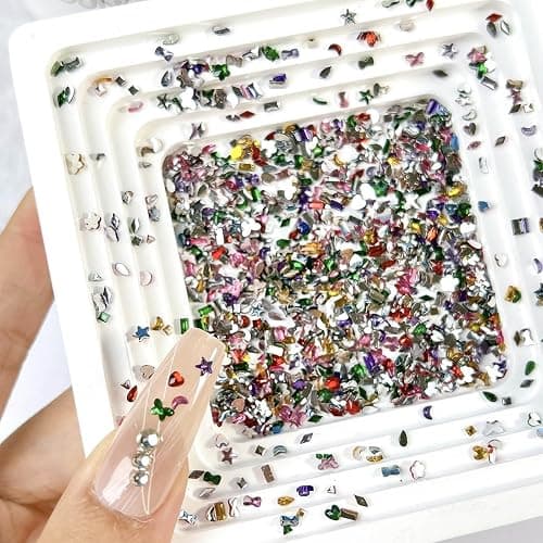 LBPEPAMZ 2000PCS Colorful Rhinestones Nail Art Charms Multi Shape Crystal Flat Back Nail Gems 3D Mini Heart Star Flower Nail Diamonds Kawaii Nail Crafts Acrylic Nail Rhinestone Diamonds for Women Nail thumbnail 2