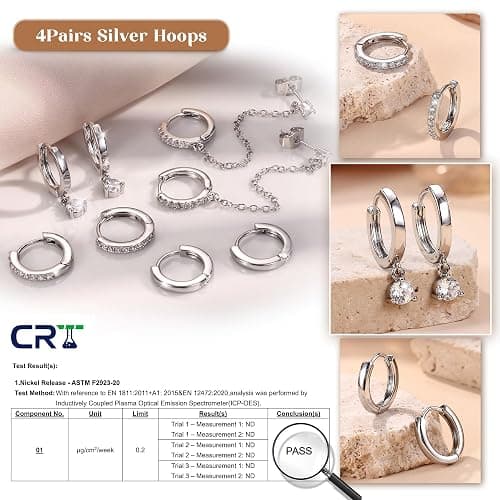 Florideco 4 Pairs Small Hoop Earrings for Women Trendy 14K Gold Plated Chain Drop Earrings Set Hypoallergenic CZ Huggie Hoops Lightweight Cartilage Earring Stacks Women's Jewelry Gifts thumbnail 4