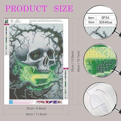 DIYDECORFUN Skull Diamond Art Kits for Adults Halloween, 5D Horror Diamond Painting Kits, Full Round Drills Spooky Skeleton Diamond Dots DIY Ghost Gem Art Crafts Paint By Diamonds for Decor 12x16IN thumbnail 5