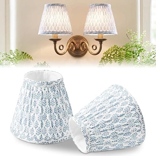 VIHOSE Small Pleated Lamp Shades Set of 2 Blue Tree Slant Small Sconce Lampshades Clip on Bulb 3" Top x 5.5" Bottom x 4.7" Classic Pleated Style Bulb Cover for Wall Sconces Pendant Lighting Chandelier - Image 1