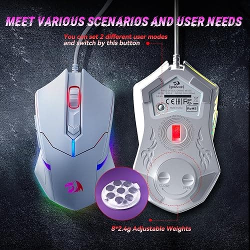Redragon Updated Programmable Gaming Keyboard and Mouse, RGB Backlit Keyboard Mouse with Software, Independent Macro Record Keys, Value Combo Set, White - S101-3 PRO thumbnail 8