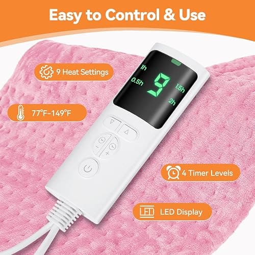 Heating Pad for Back Pain, 24''×12'' Electric Heat Pad with 9 Heat Levels & 4 Auto-Off Timers, Portable Heating Pad for Period Cramps, Shoulder, Neck, Machine Washable, Gifts for Women and Men thumbnail 3