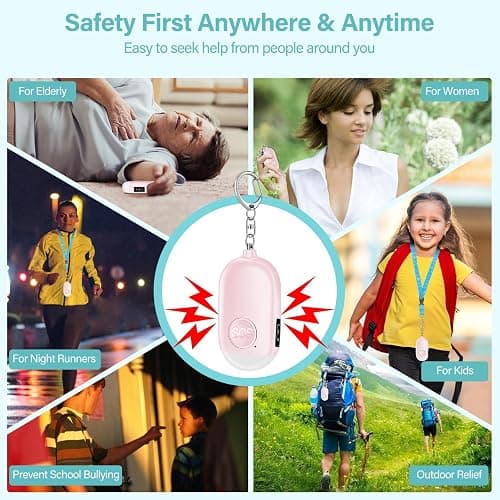 Hion Personal Safety Alarm for Women, Rechargeable 130dB Self Defense Alarm Keychain with LED Flashlight, Emergency Safe Sound Security for Children Elderly College Girls Men, Pink thumbnail 6