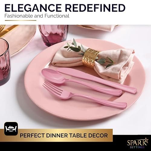 150 Pack Plastic Silverware Heavy Duty, Pink Disposable Cutlery, 50 Spoons, 50 Forks, 50 Knives, Plastic Utensils Set for Home Office School Party Picnics Weddings & More - SparkSettings thumbnail 5