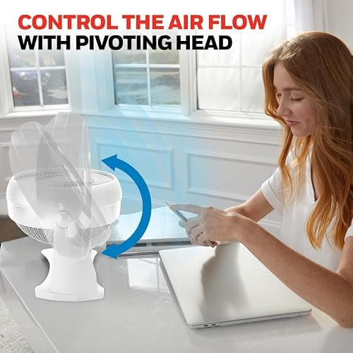 Honeywell TurboForce Air Circulator, Small Tabletop Fan, Quiet Personal Fan for Home or Office, 3 Speeds, 90 Degree Pivoting Head, White, HT-904 thumbnail 5