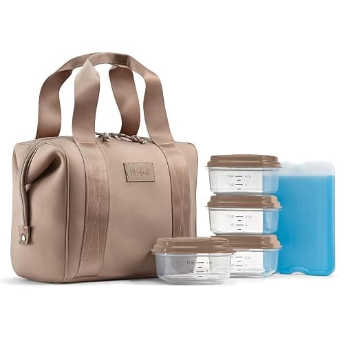 Fit & Fresh Remi Neoprene Lunch Bag For Women - Meal Prep Kit with Containers & XL Ice Pack, Self Insulating Neoprene-like Material, Machine Washable Lunch Bag, Tear-Resistant, Stain-Resistant, Taupe - Image 1