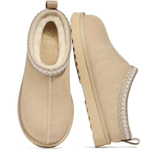 bebealy Genuine Suede Fuzzy Slippers for Women Winter Warm House Shoes Cozy Mini Boots for Indoor Outdoor - Image 1