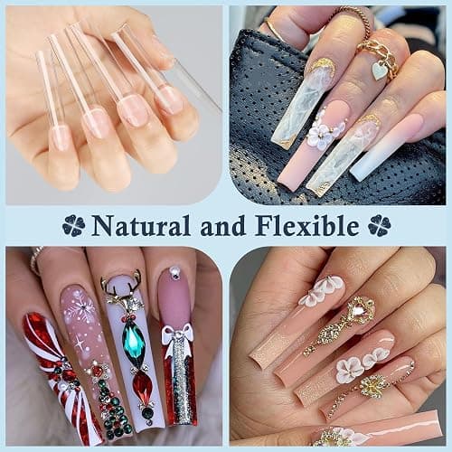 Luckyfairy 3XL No C Curve Square Acrylic Nail Tips, 120pcs Extra Long Straight Tapered Acrylic Gel Fake Nails, Matte Half Cover Clear Gelly Press on for Extension Manicure Home DIY 12 Sizes Gelly Tips thumbnail 2