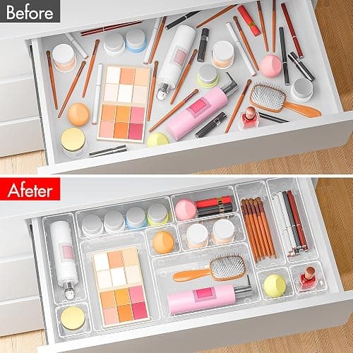 VEXTHYX Clear Plastic Drawer Organizers Set of 45 Vanity Organizers Stackable Storage Bins Dividers Bathroom Organizers Storage Vanity Organizer Bins for Makeup, Kitchen Utensils, Jewelries, Office thumbnail 4