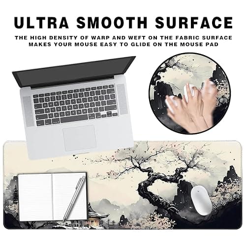 Long Gaming Mouse Pad Extended Anime Large Desk Pad with Non-Slip Base Full Keyboard Mat with Stitched Edges for Gaming and Office 31.5 x 11.8 inches (Wash Painting) thumbnail 3