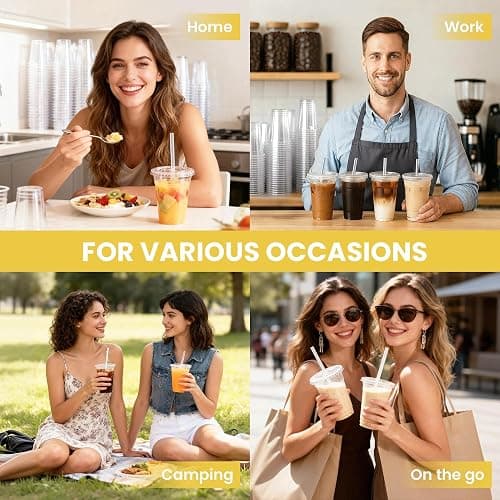 100 Pack 16 oz Plastic Cups with Lids and Straws, Clear Disposable Plastic Cups, Heavy Duty Iced Coffee Cups with Leak-Resistant Lids, Cold Drink Cups for Smoothies, Juice, Soda & Party To Go thumbnail 9