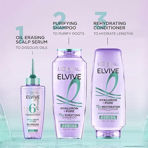 L'Oreal Paris Elvive Hyaluron + Pure Shampoo and Conditioner Set, Clarifying Shampoo and Rehydrating Conditioner with Salicylic Acid and Hyaluronic Acid, 1 Kit thumbnail 7