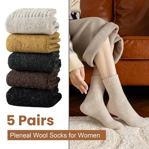 Pleneal Wool Socks for Women - Womens Wool Socks Winter Warm Cozy Knit Sock for Women Men thumbnail 2