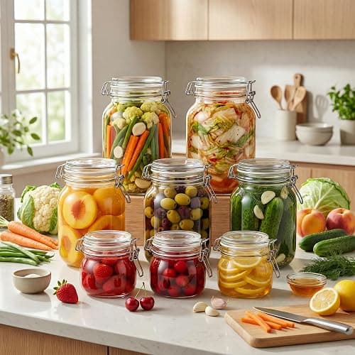 17 oz Round Glass Jars with Airtight Lids, 6 Pack Mason Jar with Clamp Lids | Air Tight Glass Food Storage Containers with Lids Keep Food Dry & Fresh, Best Canister for Flour, Sugar, Cereal, Rice, Coffee thumbnail 2