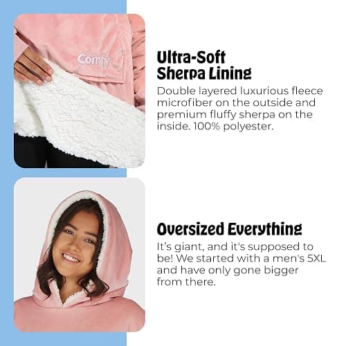 THE COMFY Original | Sherpa Lined Microfiber Fleece Wearable Blanket, Oversized Design with Hood and Pocket from Shark Tank thumbnail 4