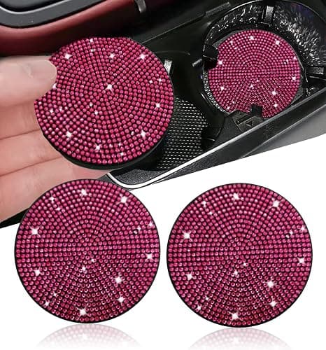 NBTEPEM 2pcs Bling Car Cup Holder Coaster, 2.75 inch Anti-Slip Shockproof Universal Fashion Car Coasters Insert Bling Crystal Rhinestone Automotive Interior Accessories for Women (2 pcs, Rose Red) - Image 1