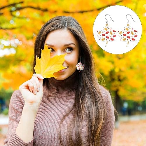 Frienda 12 Pcs Thanksgiving Fall Faux Leather Sheets Fall Leaves Pumpkin Feathers Glitter Leather Sheets Autumn Leather Earring Making Kit for Halloween Christmas Holiday DIY Craft, 7.9 x 11.8 Inch thumbnail 6