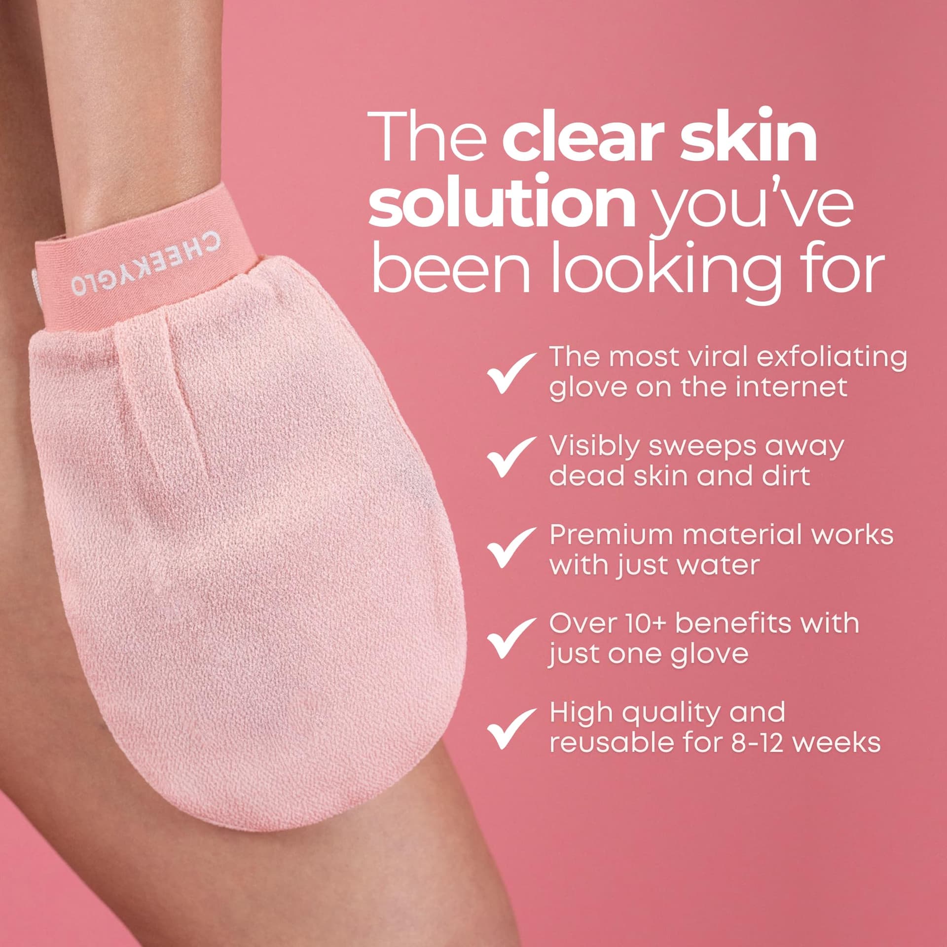 CheekyGlo Premium Exfoliating Body Glove (Pink) | 100% Vegan Viscose | Traditional Body Scrub | Kessa Korean Washcloth | Body Exfoliator For Self-Tan, Keratosis Pilaris & Dry Skin | The Original TikTok Viral Exfoliating Glove thumbnail 3