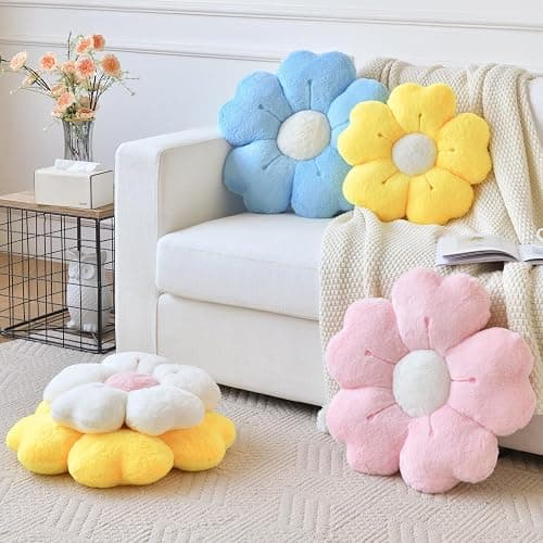 Ddliury Flower Pillow, Flower Shaped Pillow Decorative Throw Pillows for Bed Couch, Cute Daisy Pillow Dorm Decor Floor Seating Cushion (White, 15 Inches) thumbnail 5