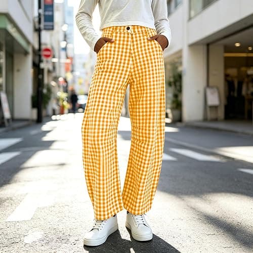 Women Barrel Checkered Pants High Waistband Baggy Lounge Trousers Fashion Plaid Wide Leg Pant with Pockets thumbnail 5