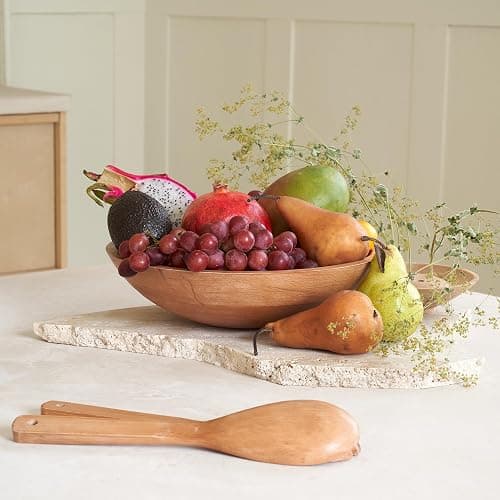 Extra Large Wooden Salad Bowl Set With Serving Utensils - A Beautiful Party Salad & Fruit Bowl With Serving Spoons Perfect for Your Dinner Party - Decorative & Practical Kitchen Must-Have thumbnail 5