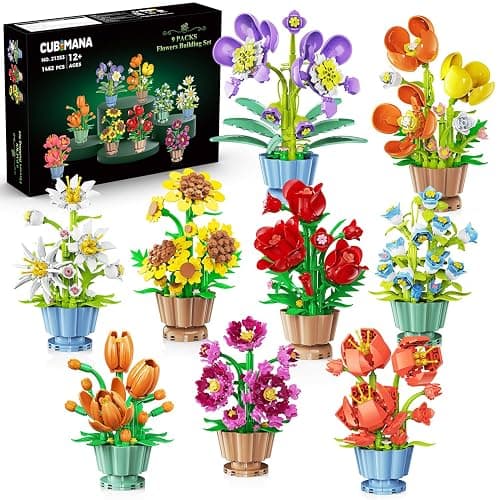 CUBIMANA 9 Blumen 3,6MM Mini Bausatz – 1462 Stück Botanische Blume Bonsai mit Rosen Orchidee Bausteinspielzeug, Deko Kunstblumen für Zuhause Büro, Geburtstagsgeschenk für Frauen Erwachsene Teen - Image 1