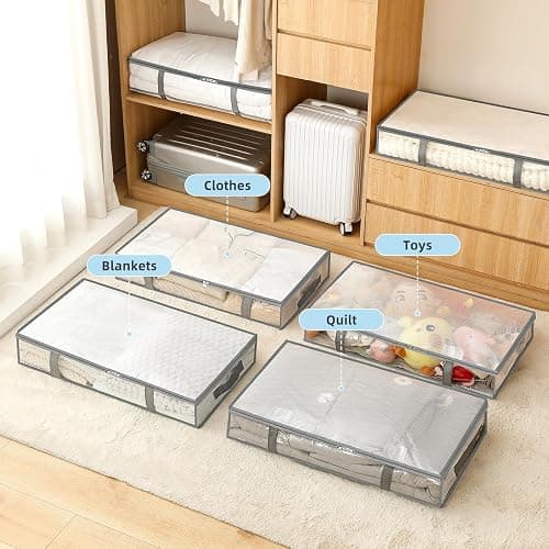 4-Pack Under Bed Storage Containers, Humid-proof Material Plastic Underbed Storage Bins, Blanket/Clothes Storage Bags with Lids, Bedding Comforter/Sheet/Closet Organizer and Storage thumbnail 6