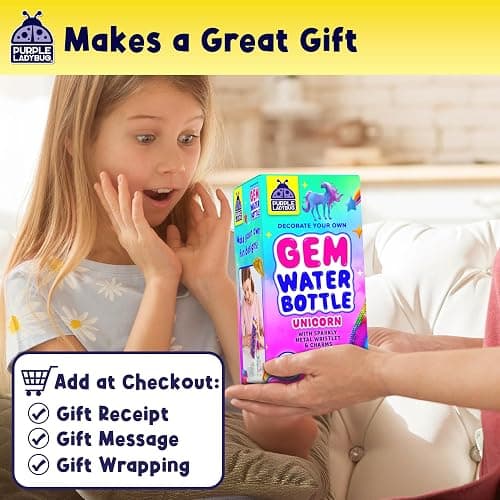 PURPLE LADYBUG Decorate Your Own Water Bottle Craft Kits for Kids - 6 Year Old Girl Gifts, Girls Birthday Presents, Arts and Crafts for Kids Ages 5-12, Unicorn Gifts for Girls - Gemstone - Purple thumbnail 7