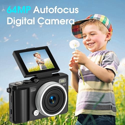 4K Digital Camera for Photography, 64MP Vlogging Camera for YouTube with 180° Flip Screen and Macro Function, 16X Zoom UHD Autofocus Video Camara with 32GB SD Card for Kids Teens Boys Girls thumbnail 3