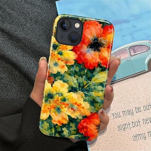 OURZPO Case Compatible with iPhone 15,Double Layer Protection, Matte Finish, Anti-Drop and Anti-Fingerprint Armor -Yellow and Red Watercolor Flowers thumbnail 3