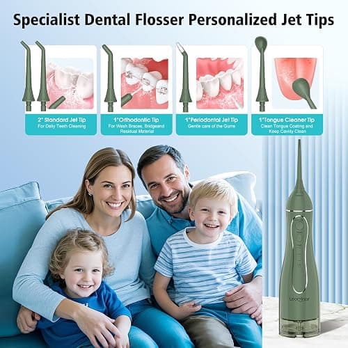 Leominor Water Dental Flosser Pick for Teeth, 300ML Portable Oral Irrigator Upgraded Tank Removable,IPX7 Waterproof, Rechargeable Travel Teeth Cleaner, Professional Electric Flossing Machine(O-Green) thumbnail 7