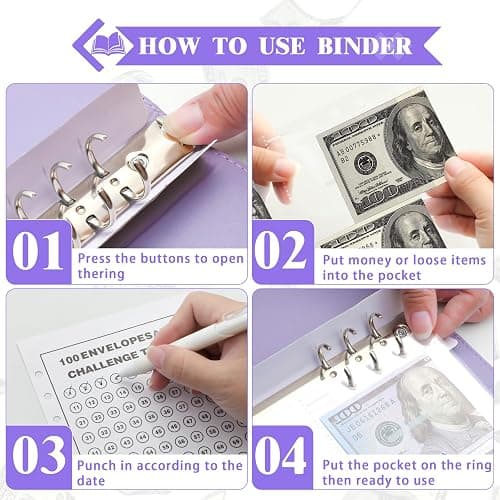 NICOOTH 100 Envelopes Money Saving Binder A5 Savings Challenge Book Easy and Fun Way to Save $5,050 thumbnail 3