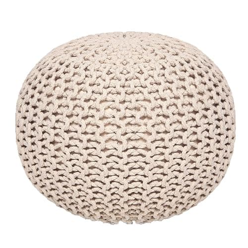 REDEARTH Round Pouf Ottoman - Cable Knitted Boho Poof - Home Décor Cord Pouffe Handmade Circular Footrest for Living Room - Bedroom - Kids Bedroom - 100% Cotton Pouf (18" x 18" x 14") - Ivory thumbnail 4