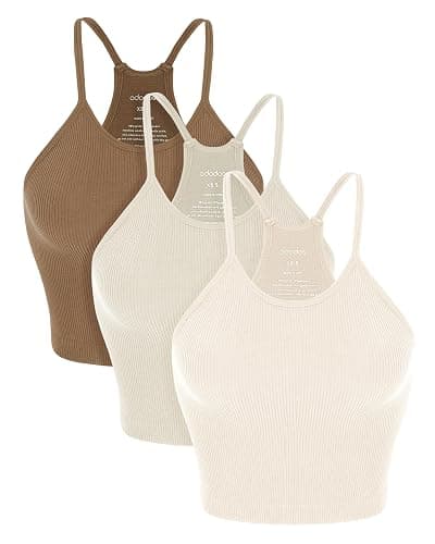 ODODOS Women's Crop 3-Pack Seamless Rib-Knit Camisole Crop Tank Tops - Image 1